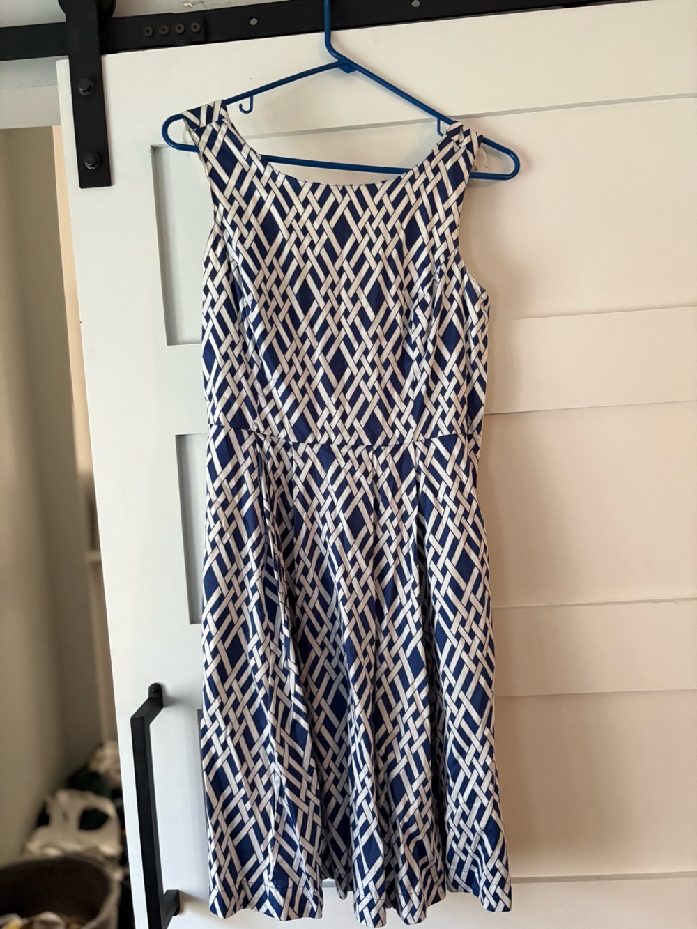 Lands' End Navy and White Sleeveless Midi Fit-and-Flare Dress